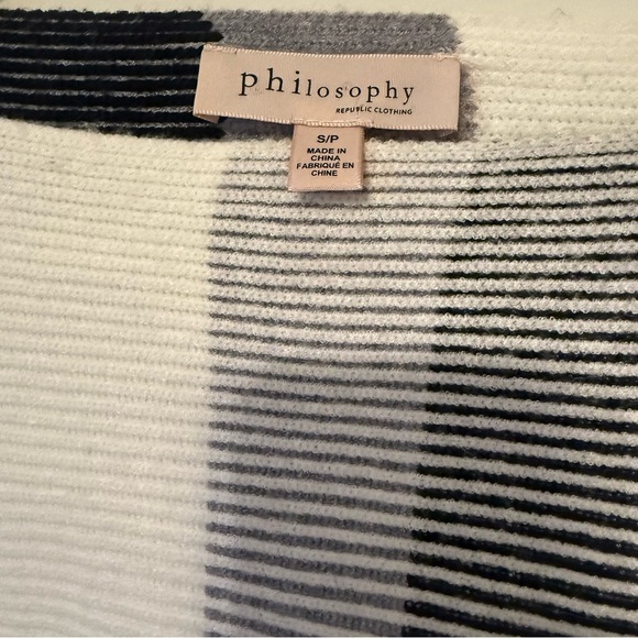 Philosophy Republic Clothing Crew Neck Sweater - Black, White, and Grey Stripes - Picture 2 of 6